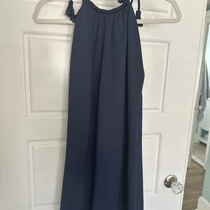 Gretchen Scott Tassel Tie Resortwear Halter Dress Small Navy Blue